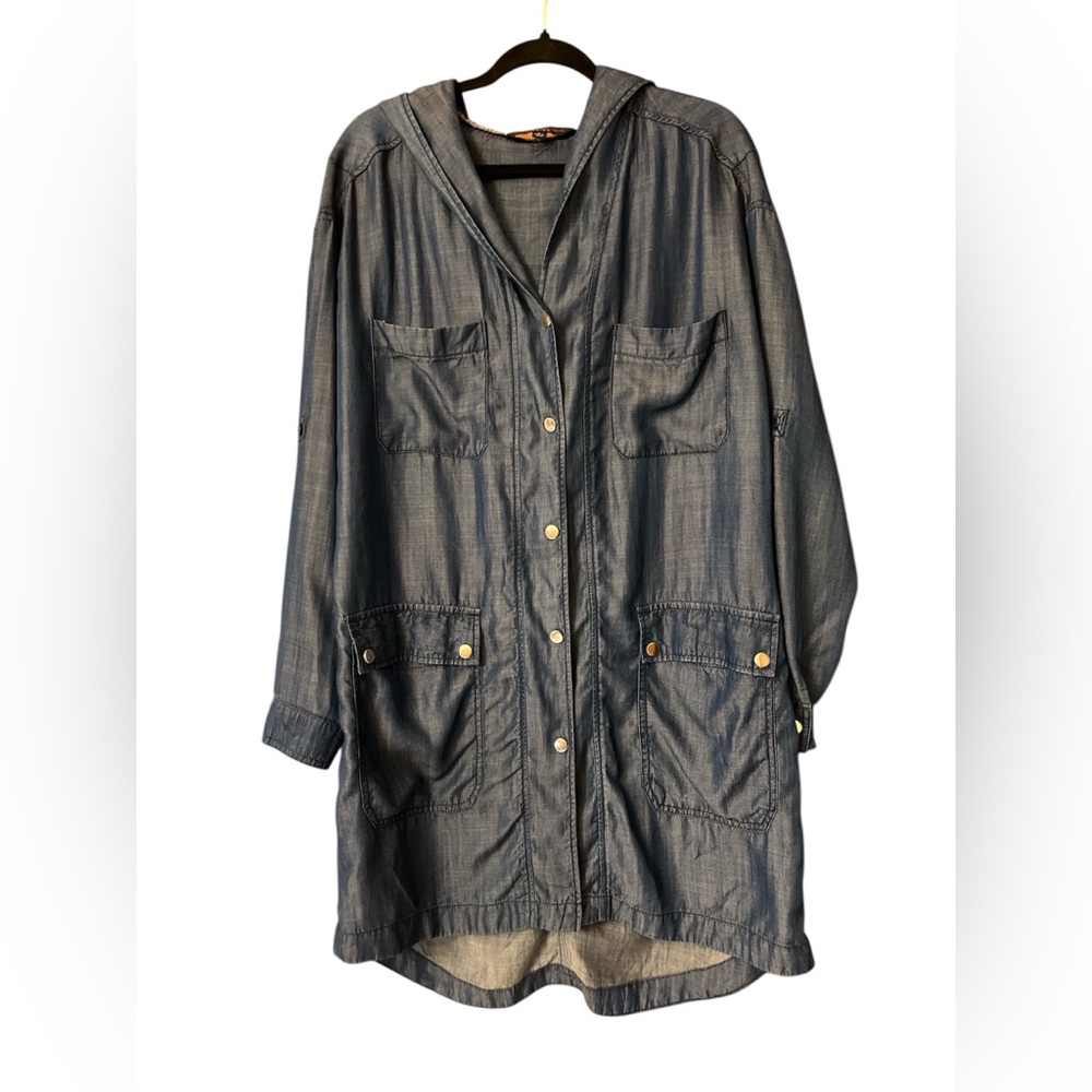 Cathrine Malandrino Indigo shirt dress jacket hooded NWOT